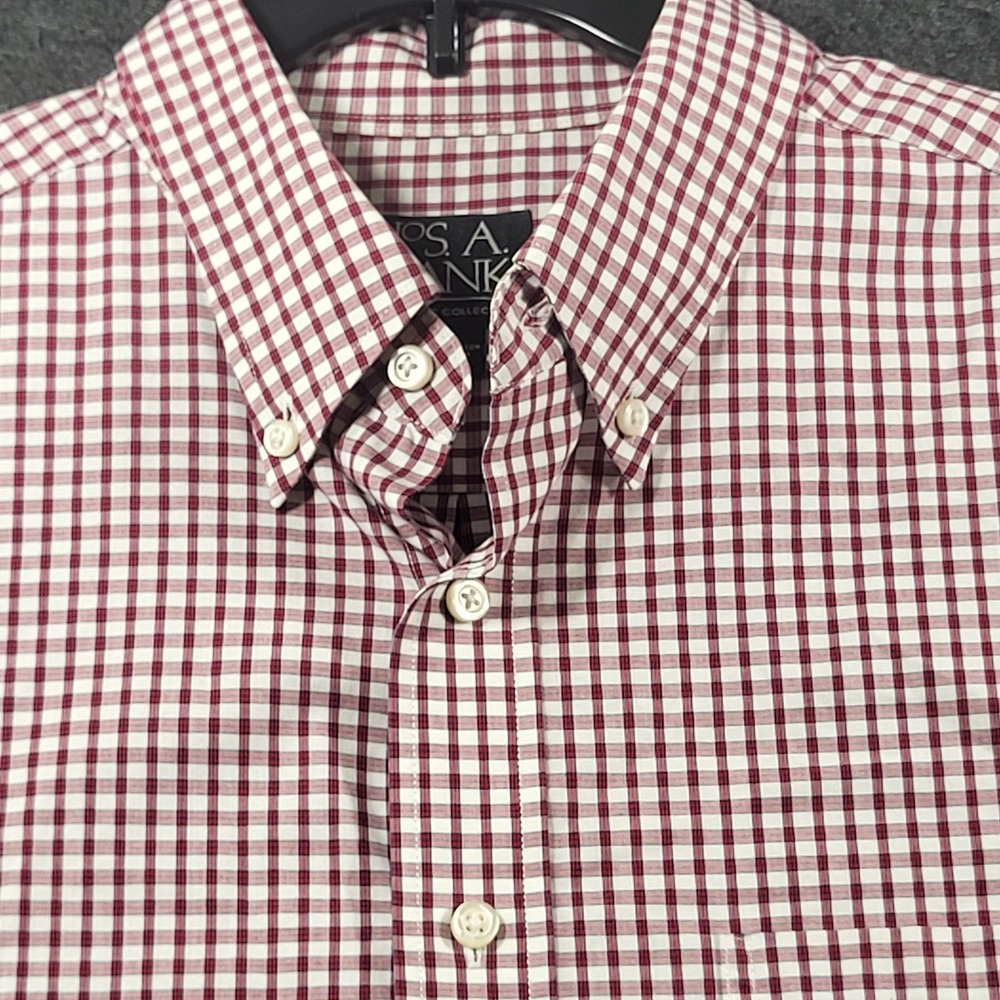 Jos A Bank Burgundy Gingham Button Down Shirt Long Sleeve Check XL